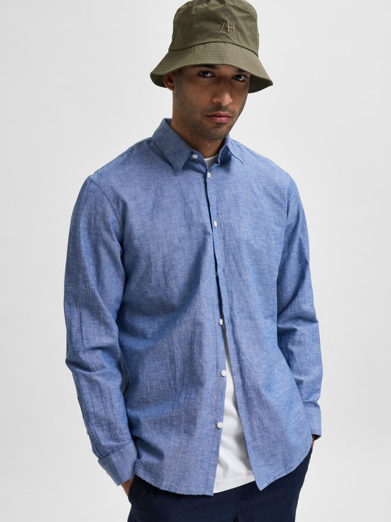 SLHSLIMNEW-LINEN Shirts - Medium Blue Denim